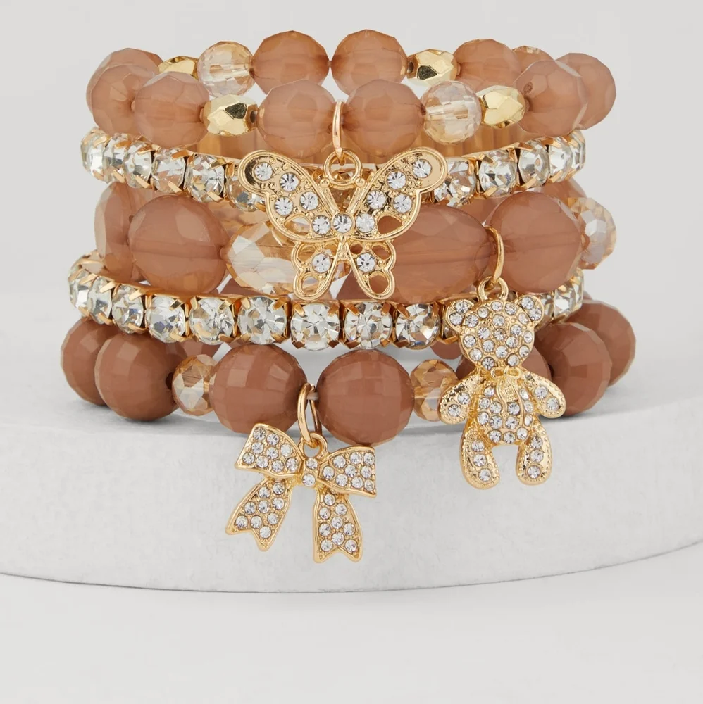 Elegant Gold and Brown Charm Bracelet Set - Picture 2 of 3